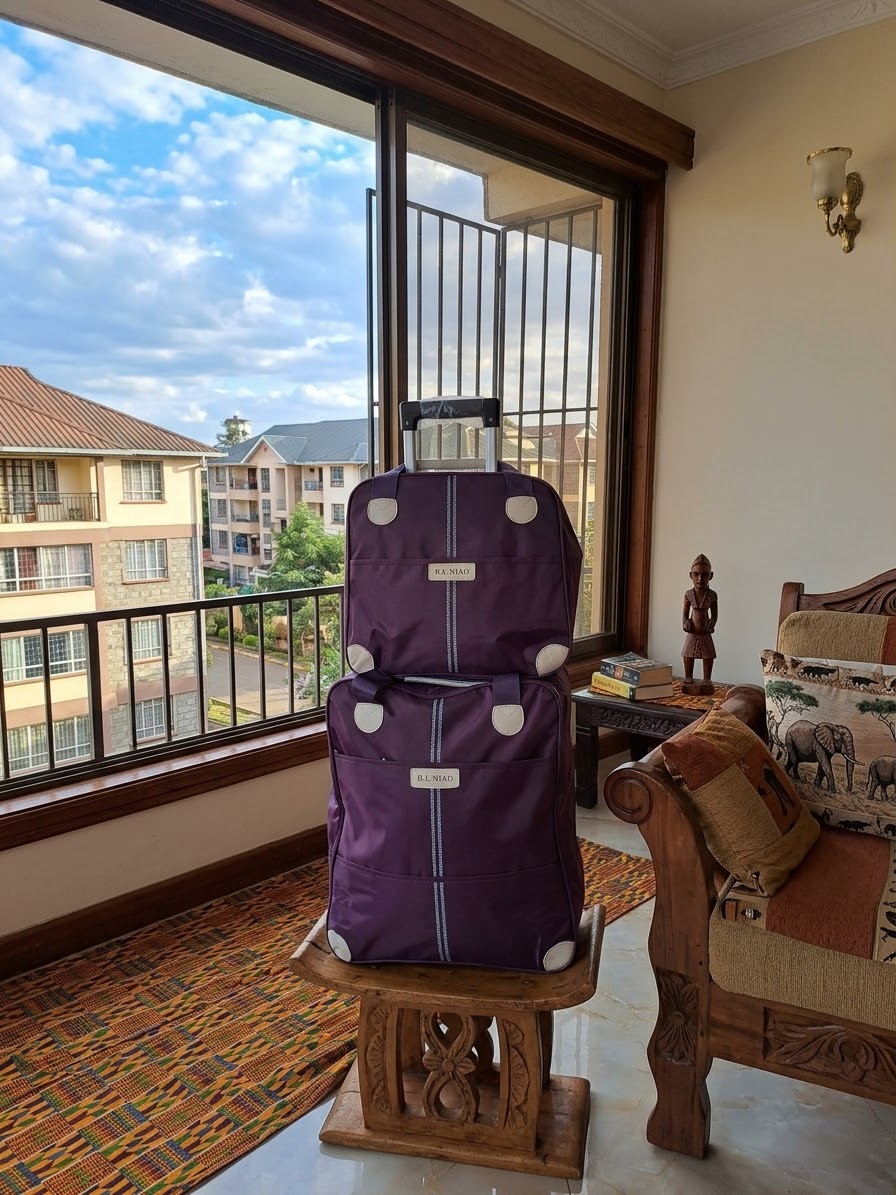 Purple: 2 in 1 trolley travel bag set in purple, 45 × 21.5 × 39cm and 37 × 27 × 17cm, available in Nairobi, Kenya.