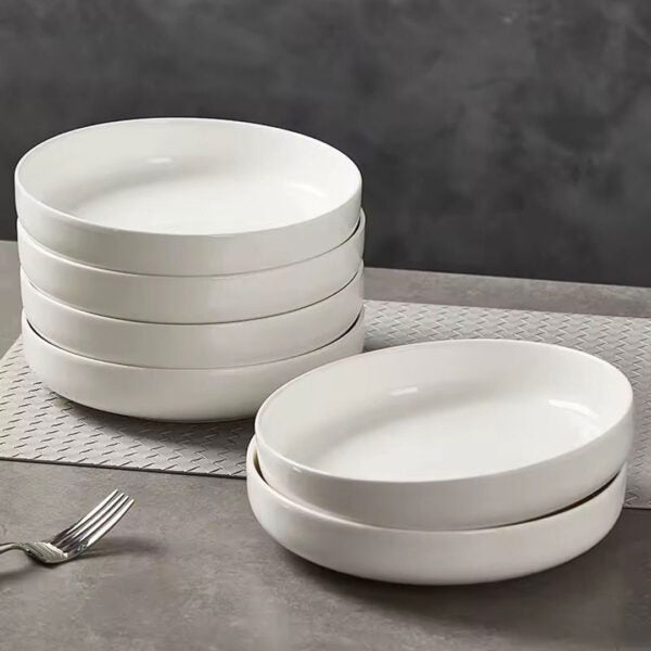 6pc 20cm Glossy White Ceramic Deep Plate set