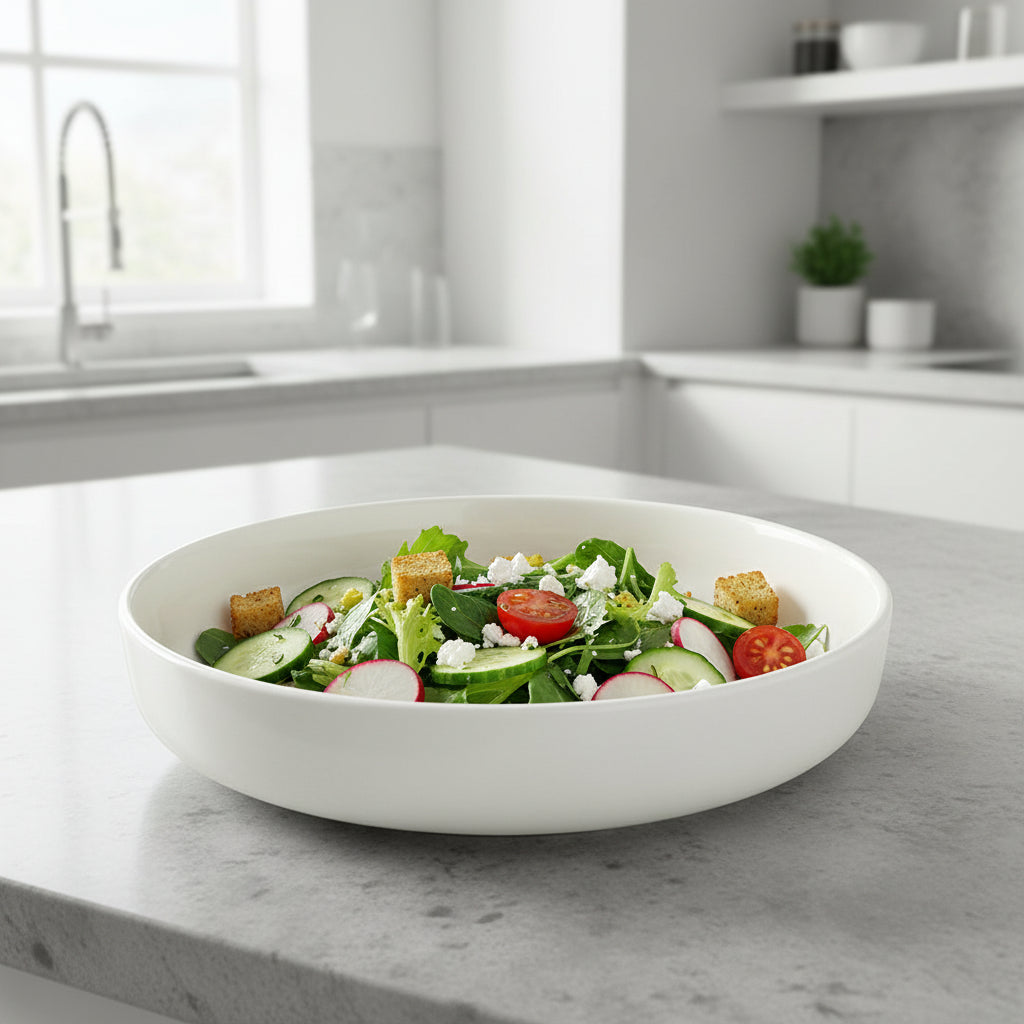 6pc 20cm Glossy White Ceramic Deep Plate set