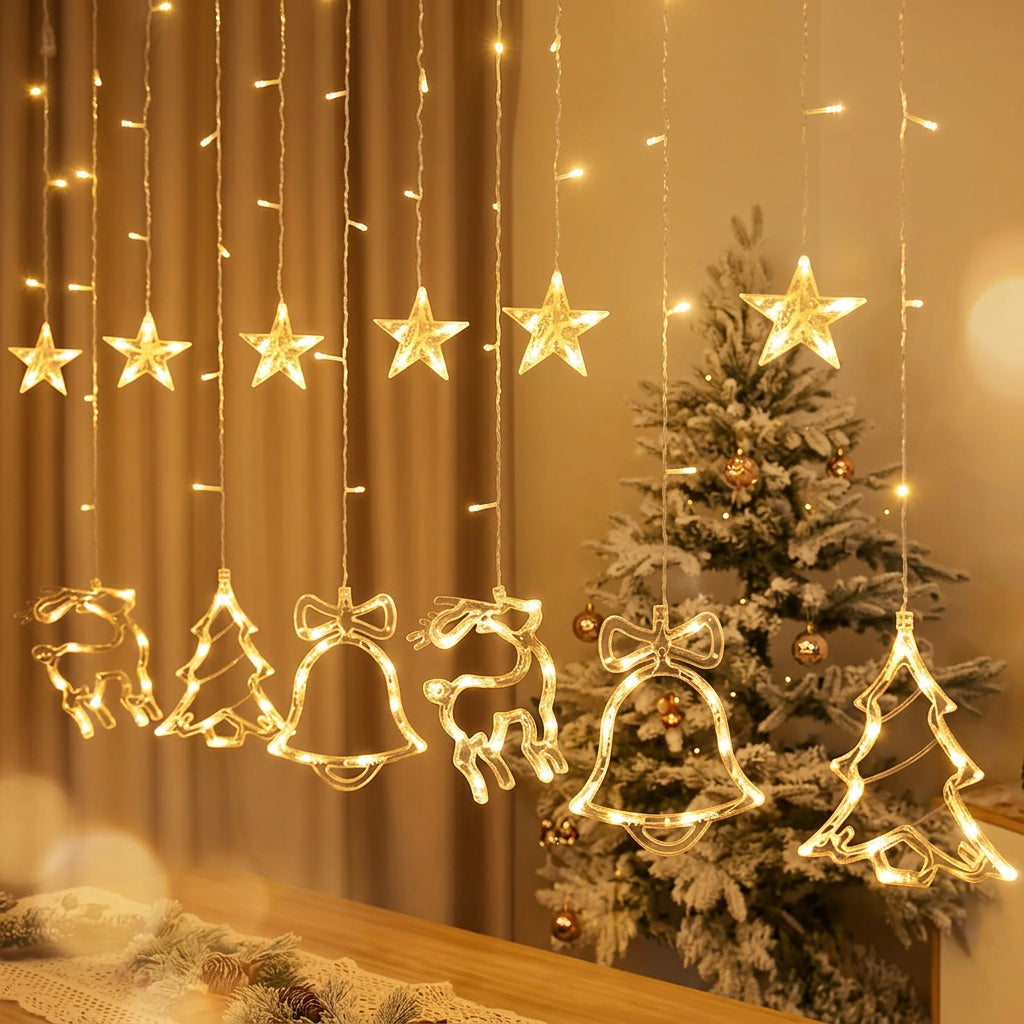 1.3m Christmas Curtain Lights with Star, Reindeer, Pine Tree and Bell Designs in Warm White available in Nairobi, Kenya