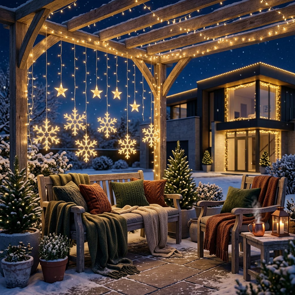 1.3m Snowflake Christmas Curtain Lights, Warm White