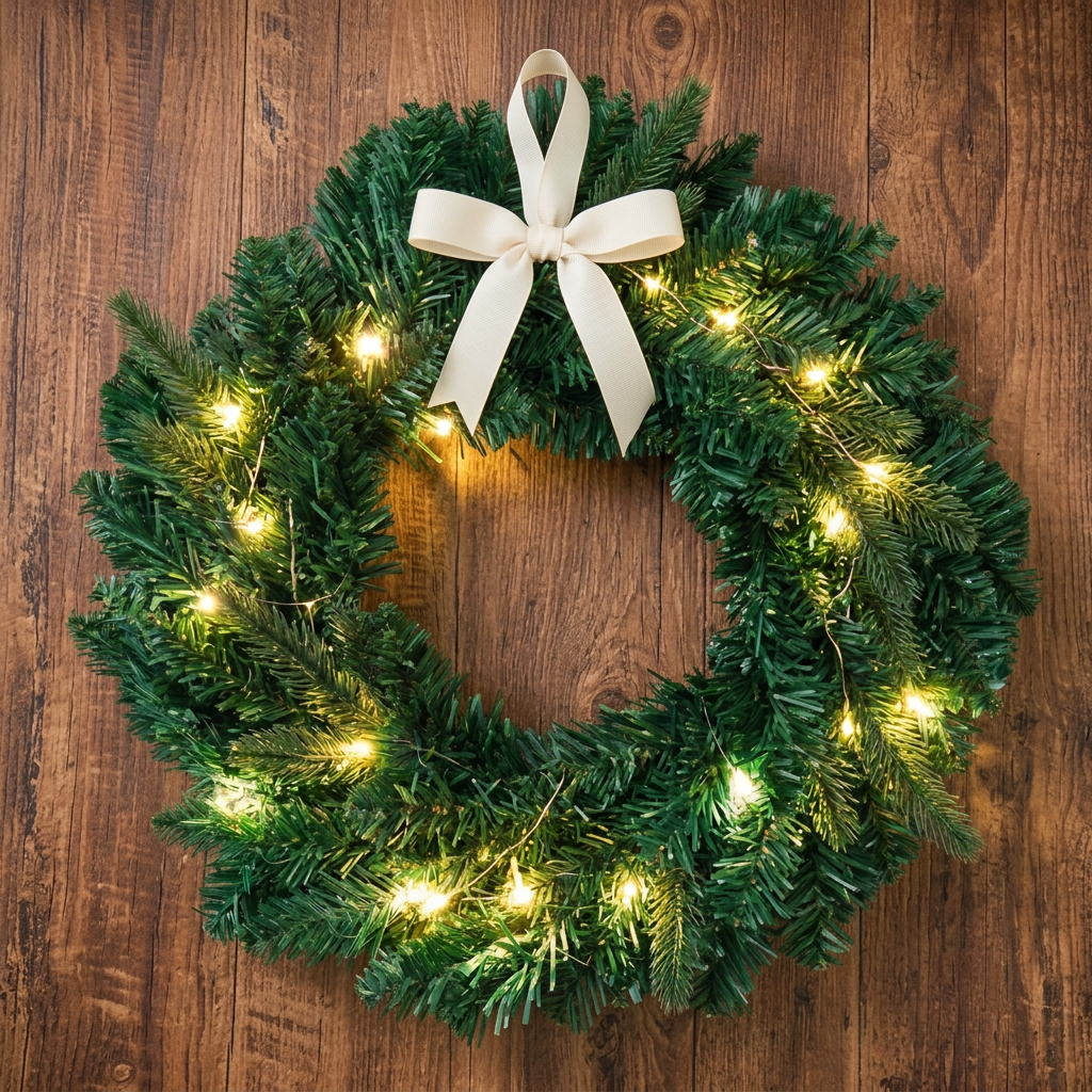 38cm Pre Lit Christmas Wreath with LED Lights