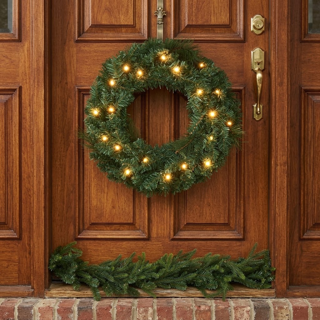 38cm Pre Lit Christmas Wreath with LED Lights