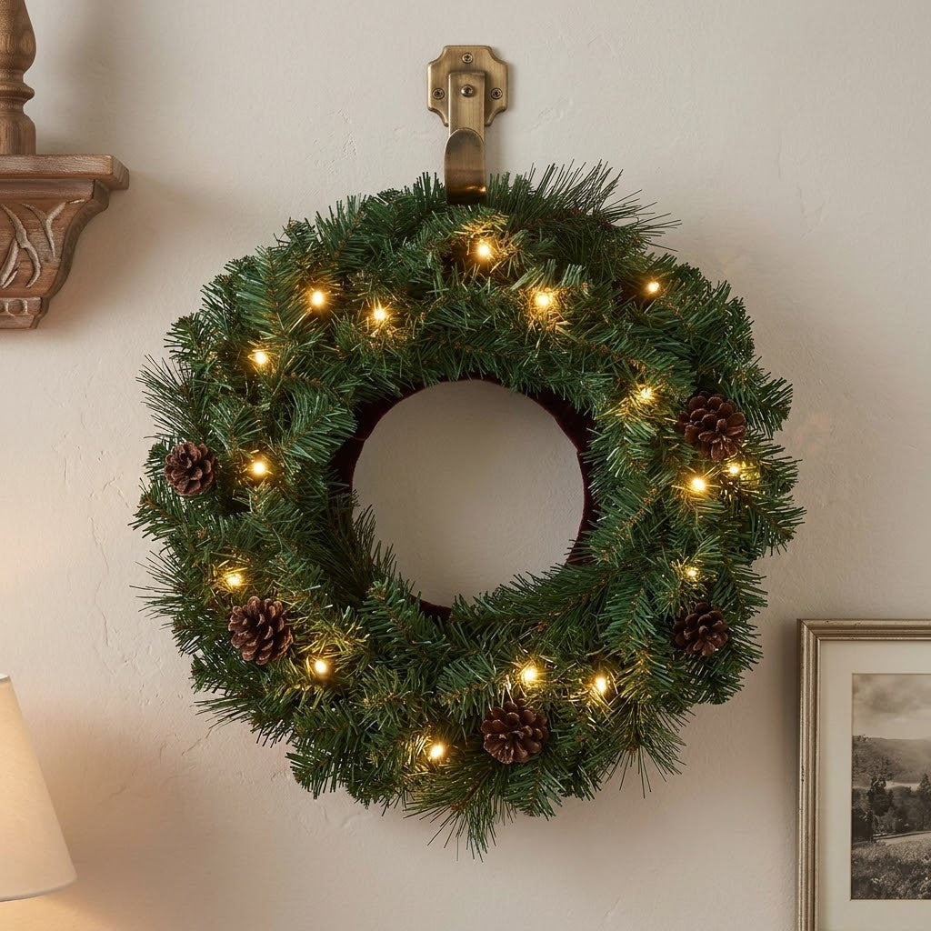 38cm Pre Lit Christmas Wreath with LED Lights for Festive Door and Wall Decorations available in Nairobi, Kenya