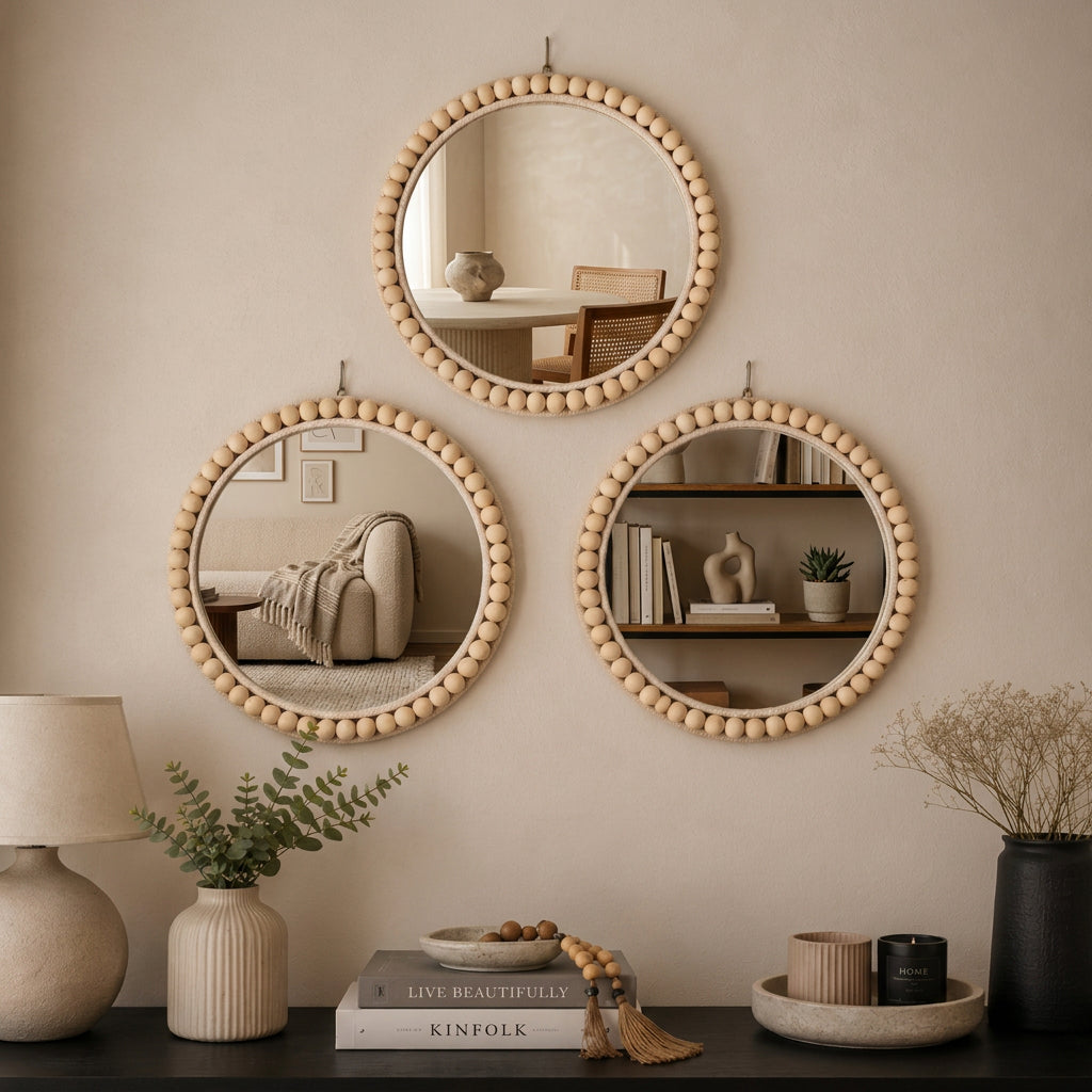 36cm Round Boho Beaded Mirror and Decorative Tray for Wall and Tabletop Décor available in Nairobi, Kenya