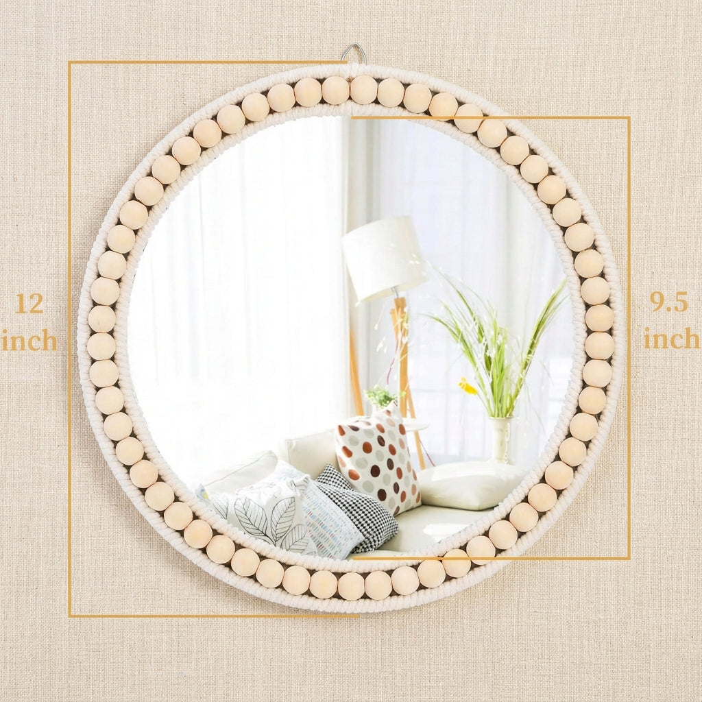 36cm Round Boho Beaded Mirror and Decorative Tray