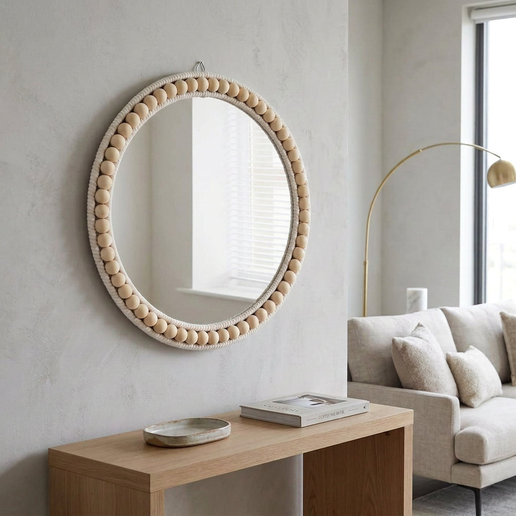 36cm Round Boho Beaded Mirror and Decorative Tray