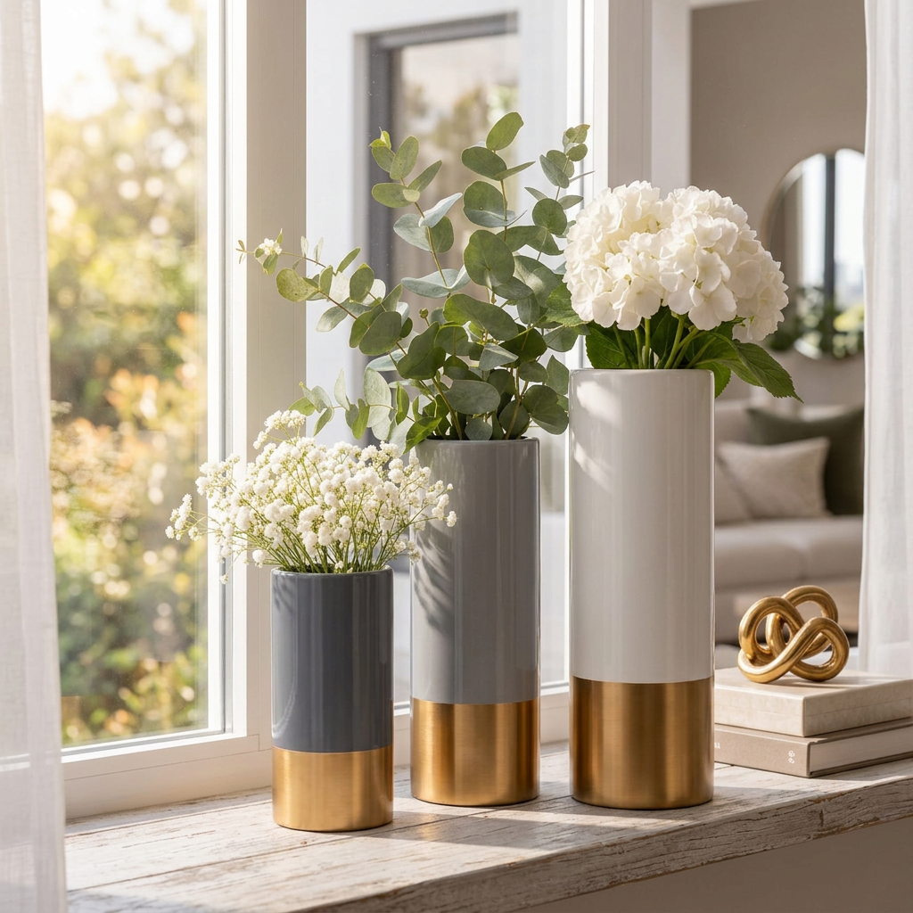 Gold Accent Decorative Vases in Small, Medium and Large Sizes