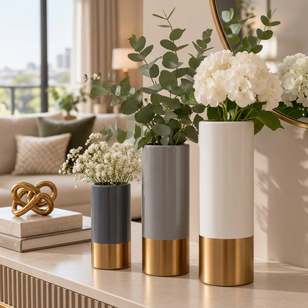 Gold Accent Decorative Vases in Small, Medium and Large Sizes for Flower Arrangements and Home Décor available in Nairobi, Kenya