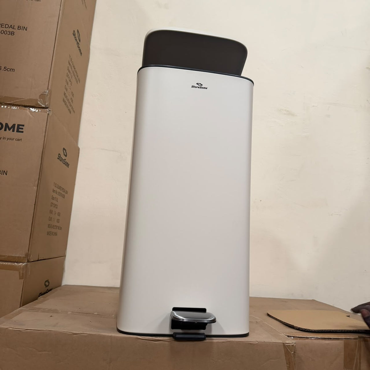 SS 28L Rectangular Cream Stainless Steel Pedal Bin with Soft Close Lid and Removable Inner Bucket