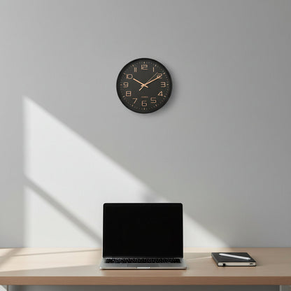 30cm black wall clock with rose gold numerals and hands, minimalist modern design, silent quartz movement, Dawood Lifestyle & Gadgets
