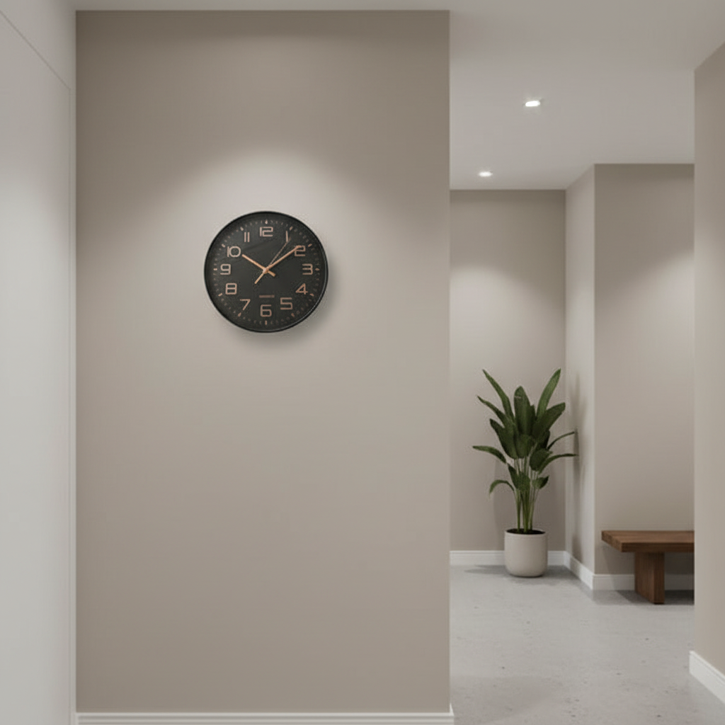 Black Wall Clock with Rose Gold Numerals & hands