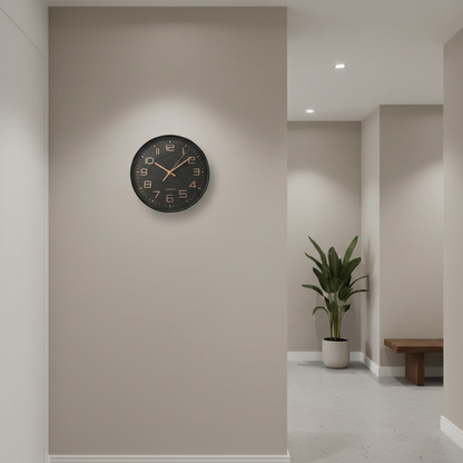Black Wall Clock with Rose Gold Numerals & hands