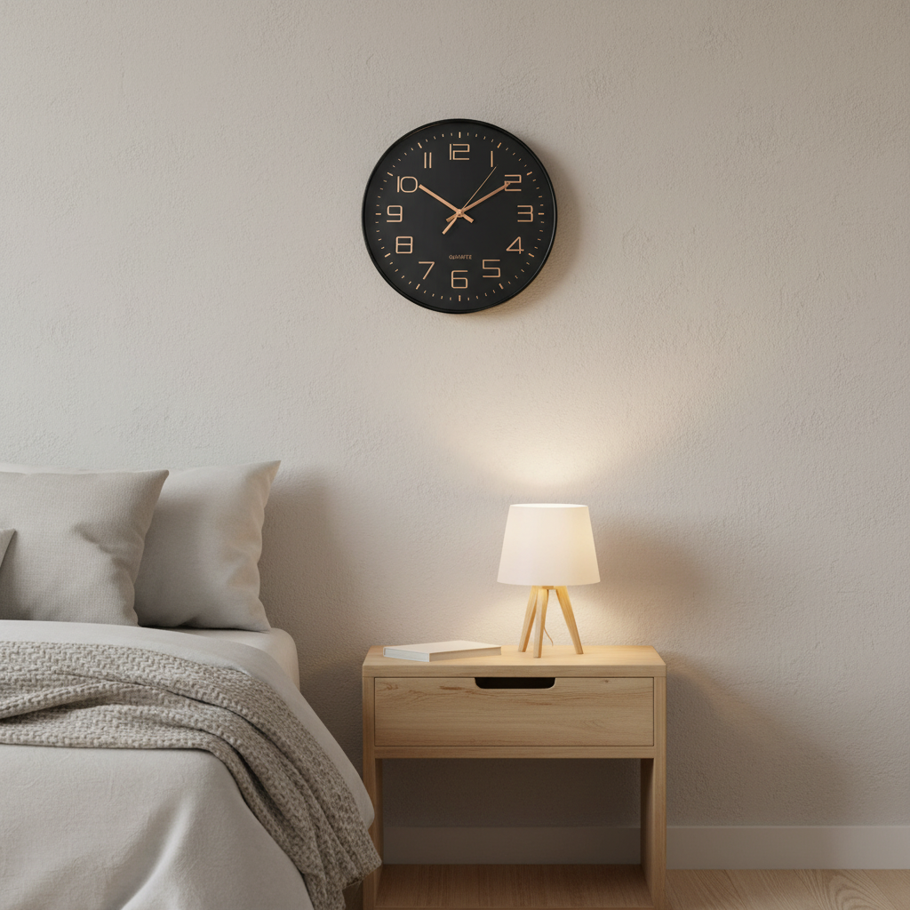 Black Wall Clock with Rose Gold Numerals & hands
