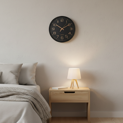 Black Wall Clock with Rose Gold Numerals & hands