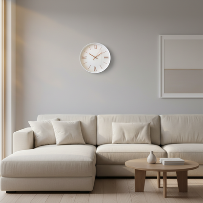 White & Rose Gold Wall Clock with Roman Numerals