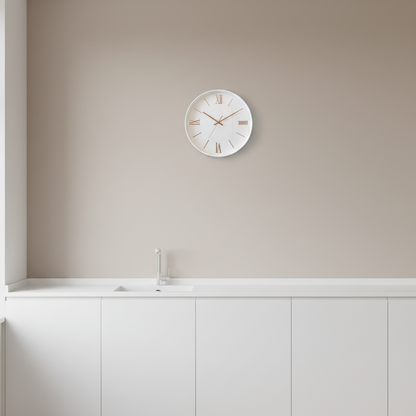 White & Rose Gold Wall Clock with Roman Numerals
