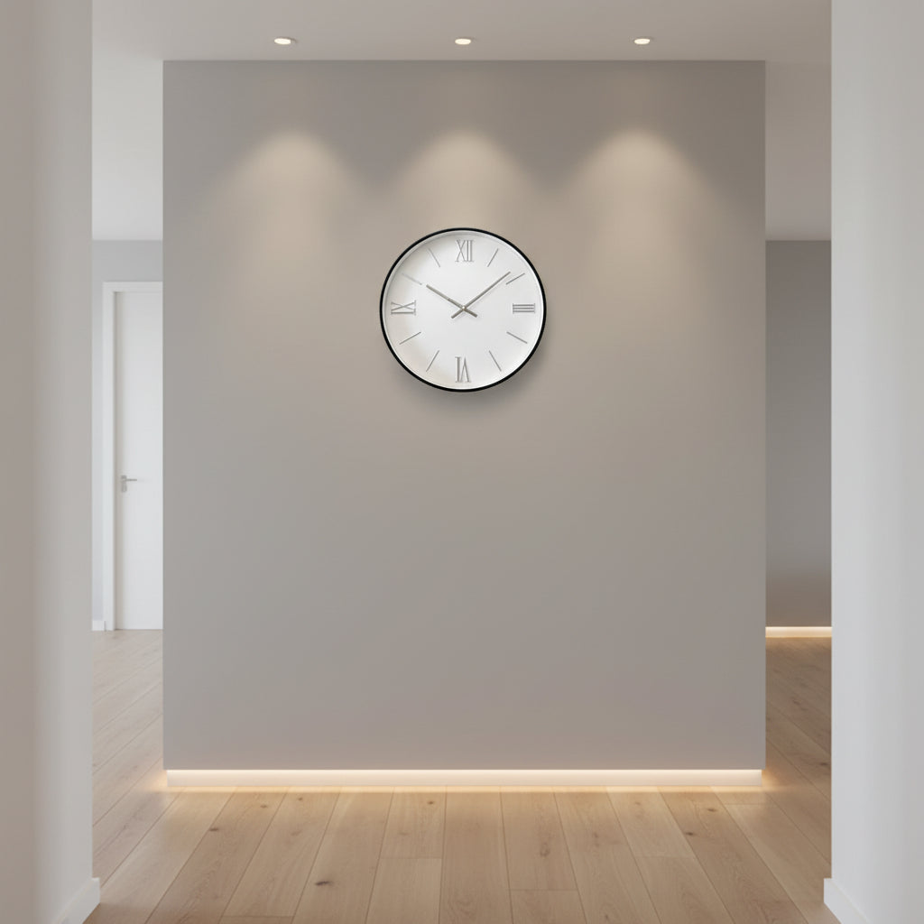 Black & White Wall Clock with Roman Numerals
