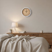 30cm white wall clock with light woodgrain face, bold black numerals, silent quartz movement, modern minimalist design, Dawood Lifestyle & Gadgets