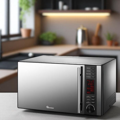 25 liter microwave and grill with auto menus, weight defrost, and child safety lock
