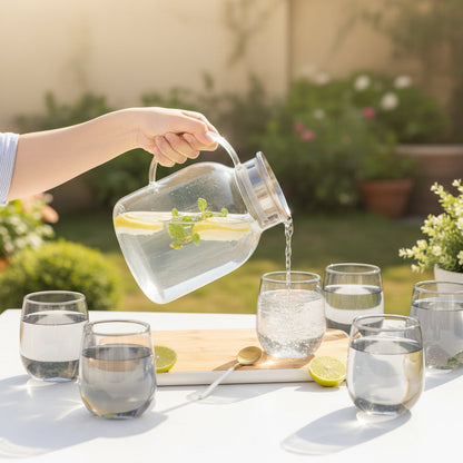 7-Piece 1800ml Smoky Grey Jug Set – Borosilicate Glass