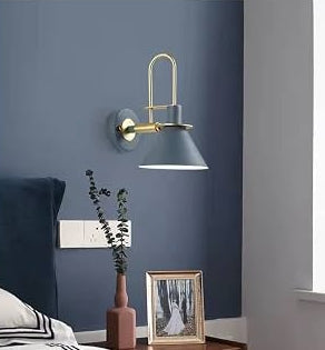 Vintage wall light with grey lampshade, gold frame, and E27 bulb holder for living rooms, bedrooms, restaurants, hotels, and decorative interior lighting PL 8360-GY - Gemelli Collection
