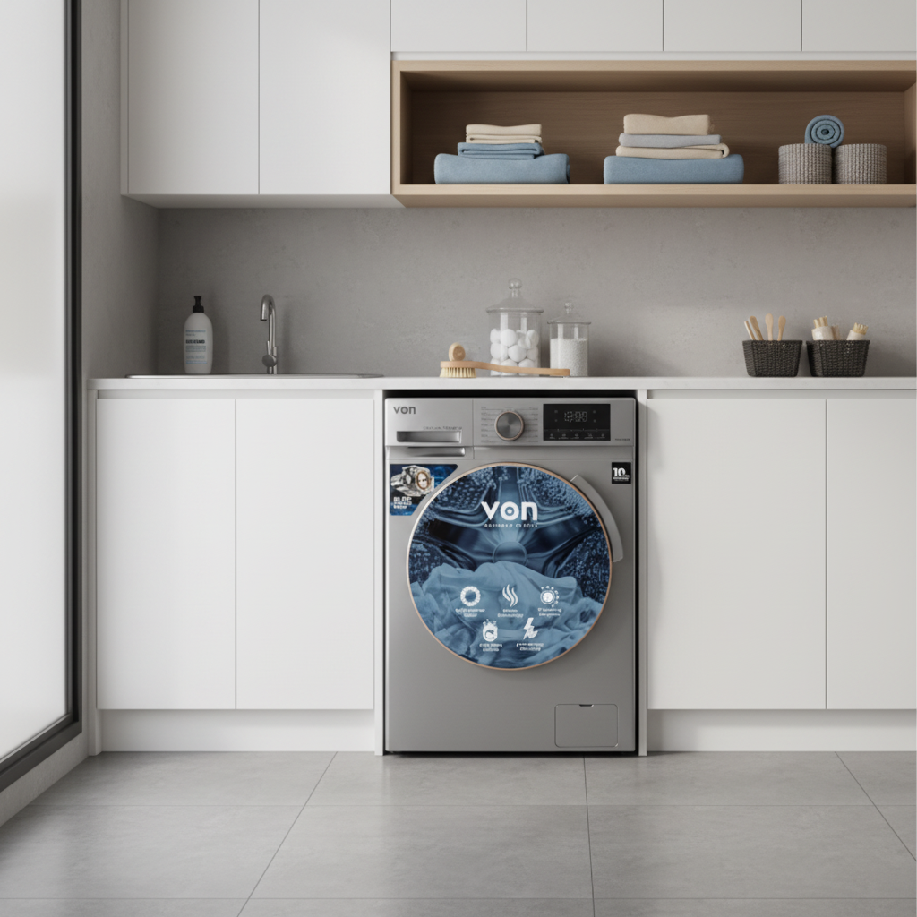 Silver Finish Front Load Washing Machine 10KG, 1400RPM BLDC Inverter VWM-10FVTS