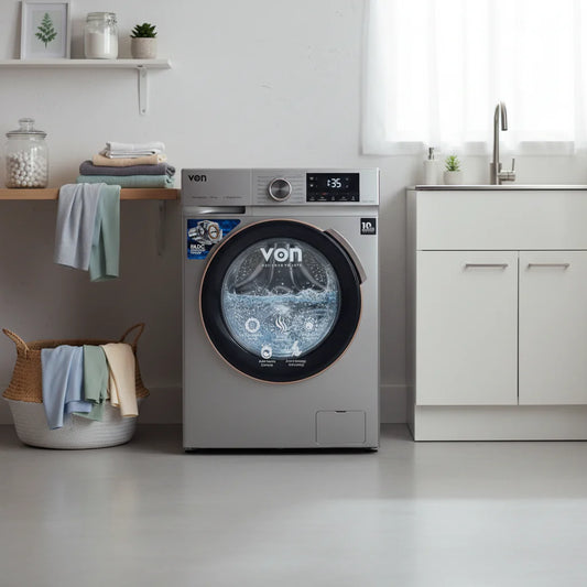 10kg front load washing machine 1400rpm inverter motor silver steam technology a+++ energy efficient washer 595x495x850mm multi program laundry appliance