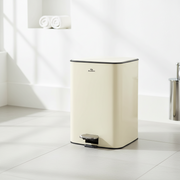 Gemelli Collections SS 5L cream stainless steel rectangular pedal bin with soft-close lid and removable inner bucket.