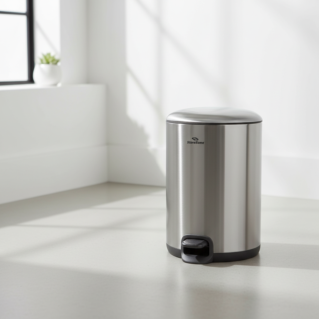 Gemelli Collections SS 5L round silver pedal dustbin for convenient everyday waste disposal.