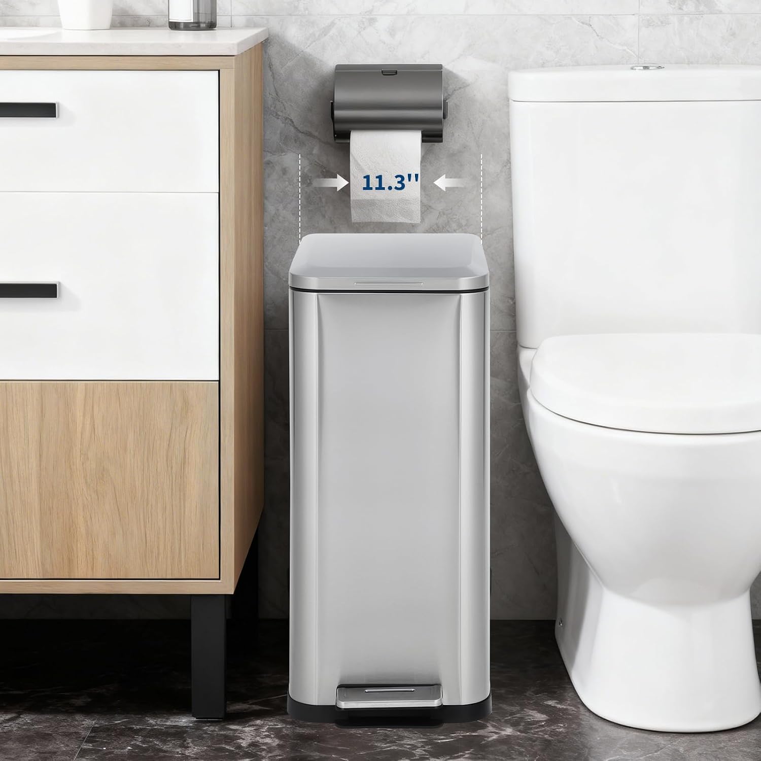 50 Litre Stainless Steel Step Bin with Soft-Close Lid