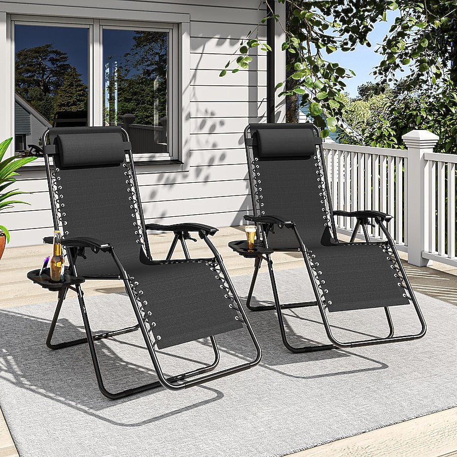 Adjustable Zero Gravity Recliner Folding Chair with Cup Holder & Headrest