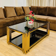 Glass Coffee Table with Gold Metal Frame