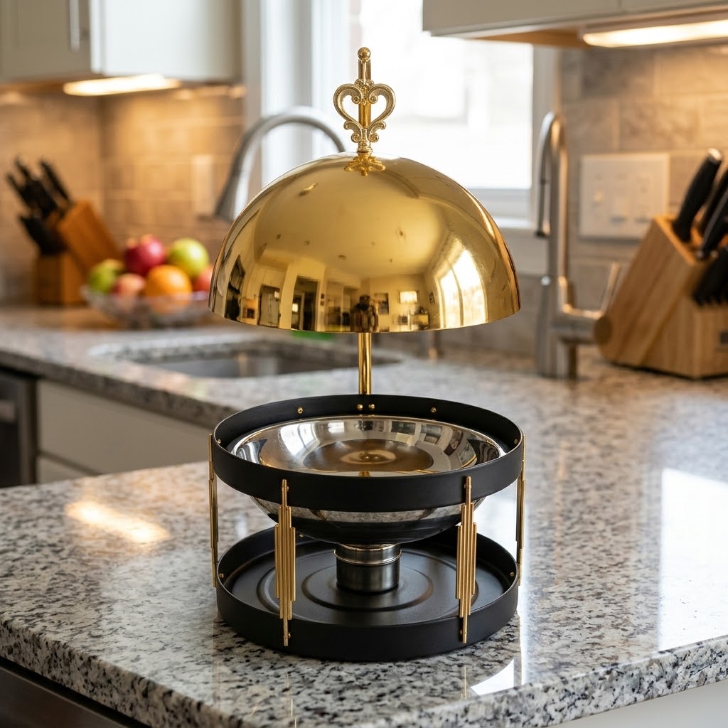 8-litre stainless steel chafing dish with round hanging lid in black, available in Nairobi, Kenya