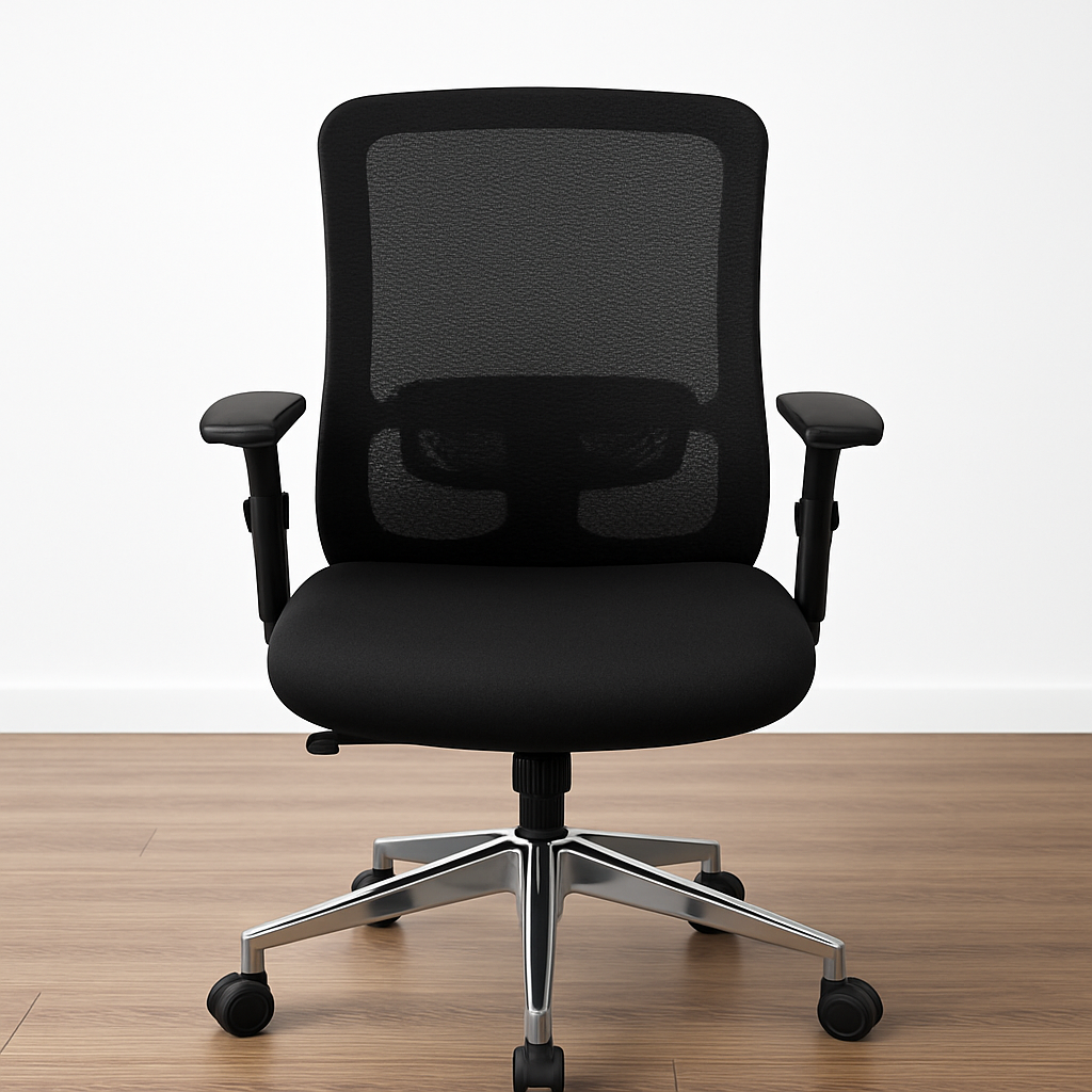 Mid back office chair with aluminium star base ergonomic padded swivel seating for office use