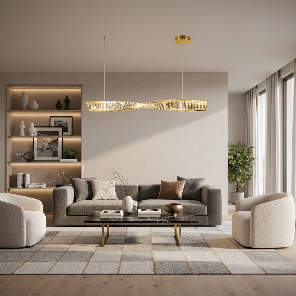 Wave Crystal LED Pendant Light Gold Tri-Colour 18W WH 2615-GO-TC