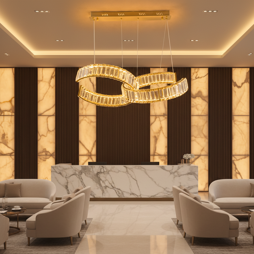 Interlocking Crystal Ring LED Pendant Light Gold 30W Tri-Colour WH 2606-GO-TC