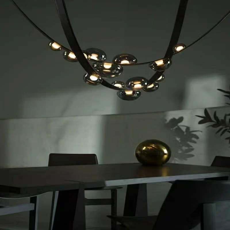 LED 3M leather hanging lamp with glass and leather design for large dining or living spaces