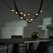 LED 3M leather hanging lamp with glass and leather design for large dining or living spaces