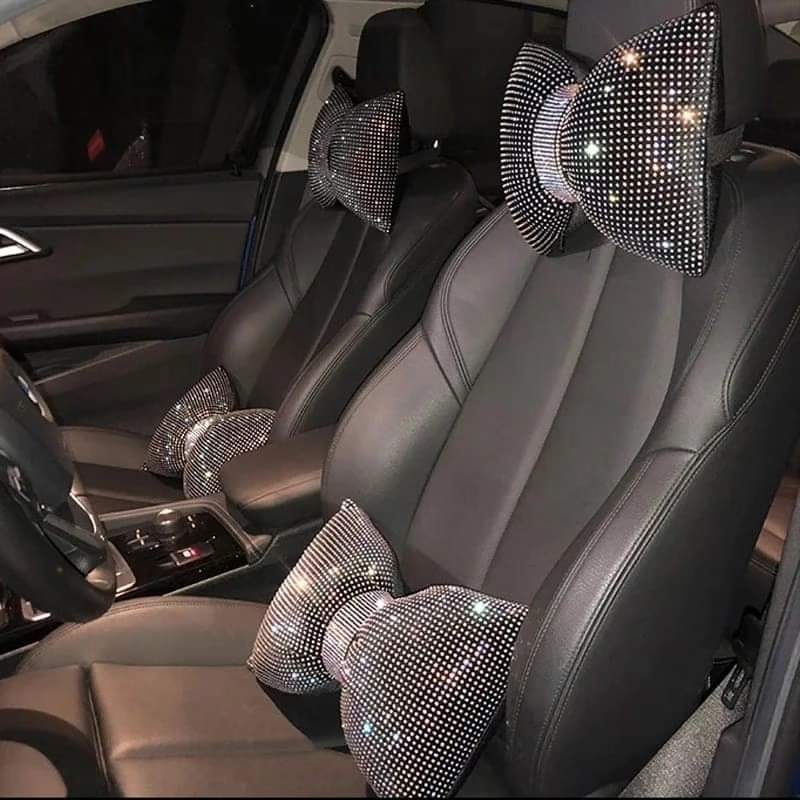 Elegant bowknot car headrest and neck pillow set for stylish car interior and comfortable driving