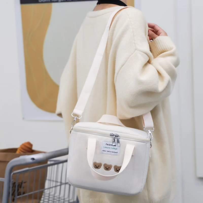 WHITE Fashion Cartoon Mommy Bear Lunch Bag