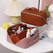 Luxury checkered makeup organizer bag with multi compartments for cosmetics and travel storage