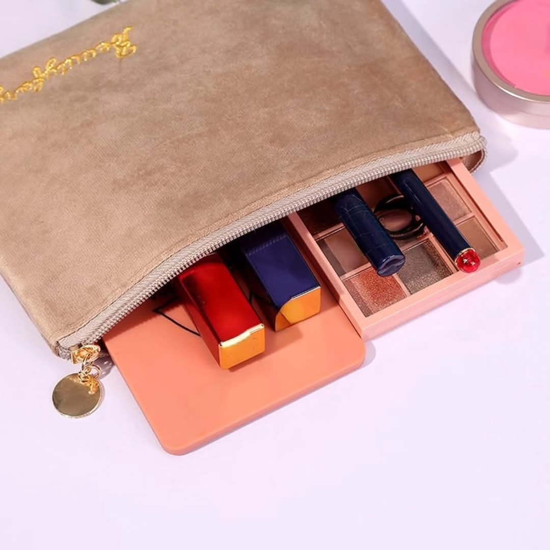 Velvet Cosmetic Bag Organizer 14x20cm – Zipper Makeup and Toiletry Travel Pouch for Women Coin and Earphone Storage