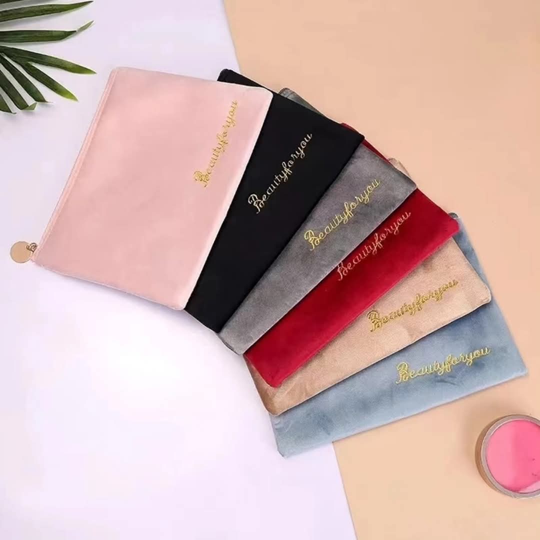 Velvet Cosmetic Bag Organizer 14x20cm – Zipper Makeup and Toiletry Travel Pouch for Women Coin and Earphone Storage