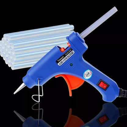 DIY glue gun for kids with 10 free glue sticks in blue, white, and pink