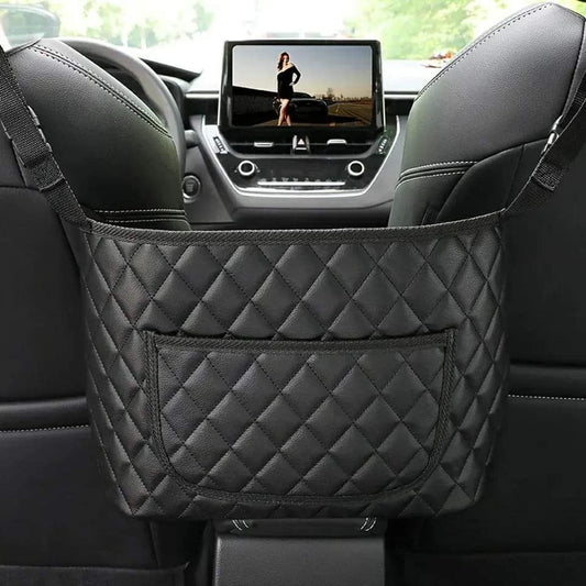 Car between seat organizer with multiple compartments for storage of essentials