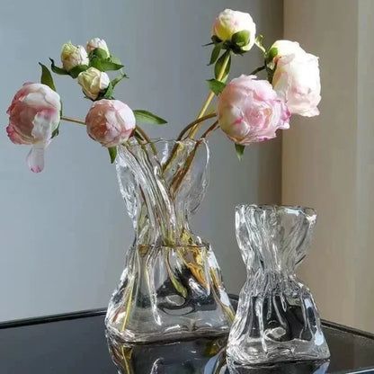 Scrunched Clear Glass Vase with Crumpled Texture