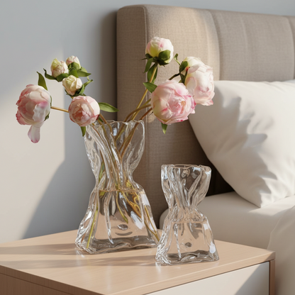 Scrunched Clear Glass Vase with Crumpled Texture