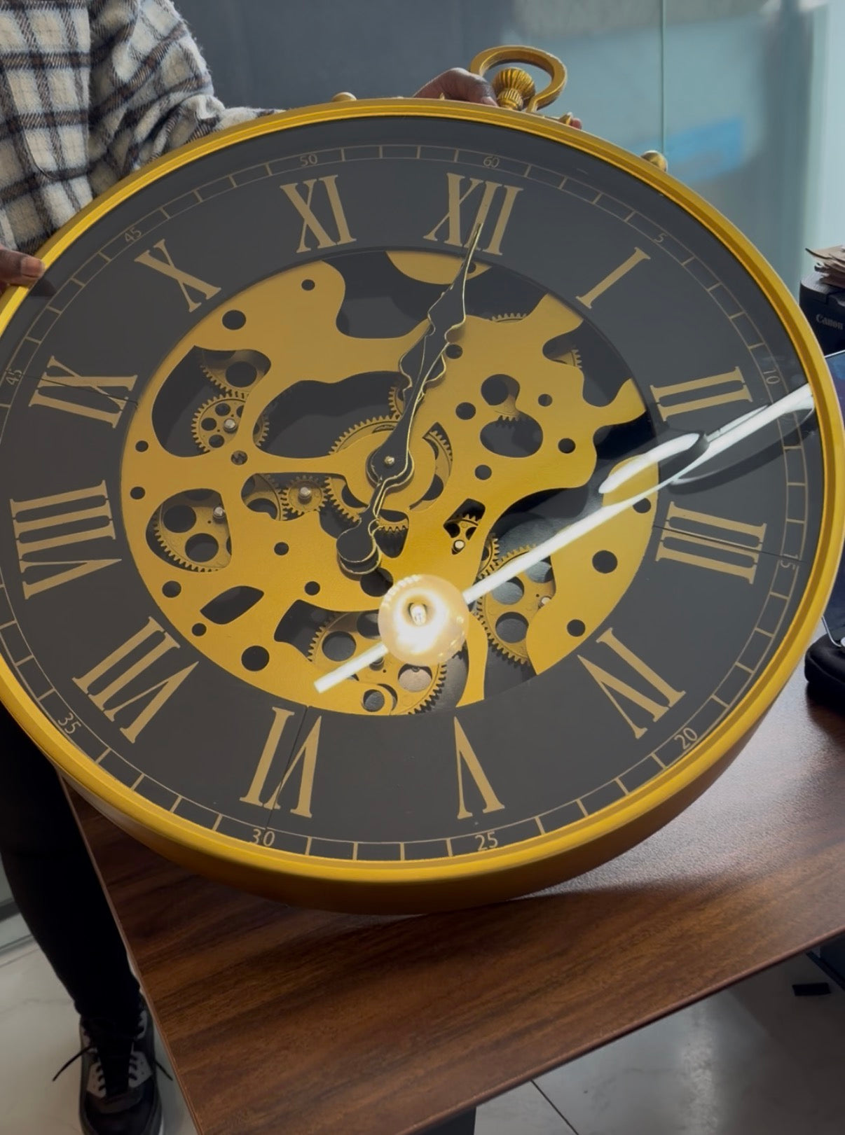 60cm Black & Gold Wall Clock with Moving Gears