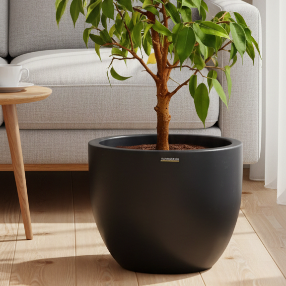 Round smooth-finish planter available in small and big sizes.